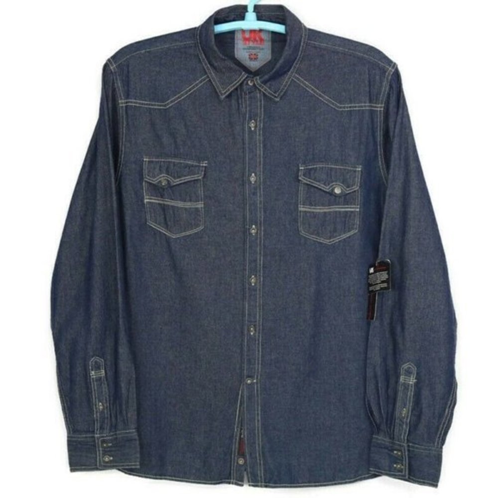 UK Style French Connection Western Denim Jean Shirt Blue‎ XL